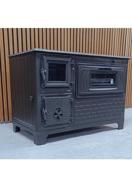 Mat Siyah 47'lik Döküm Tuğlalı Kuzineli Emaye Soba