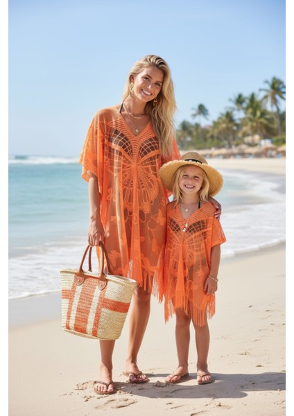 Bysen Ikili Anne-Kız Kelebek Takım Plaj Elbisesi Pareo