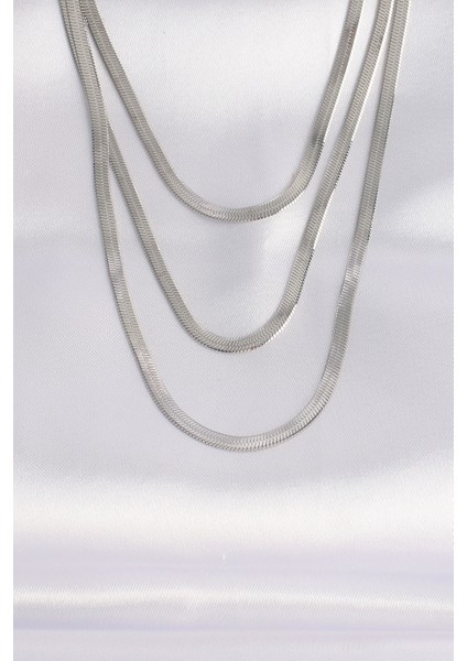 316L Çelik Italyan Zincir Gümüş Renk Çoklu Kolye