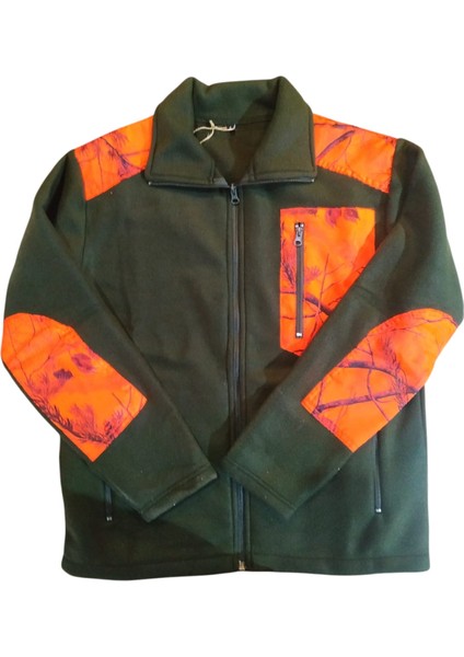 Haki Yeşil Turuncu Kalın Polar Avcı Ceket - Xl