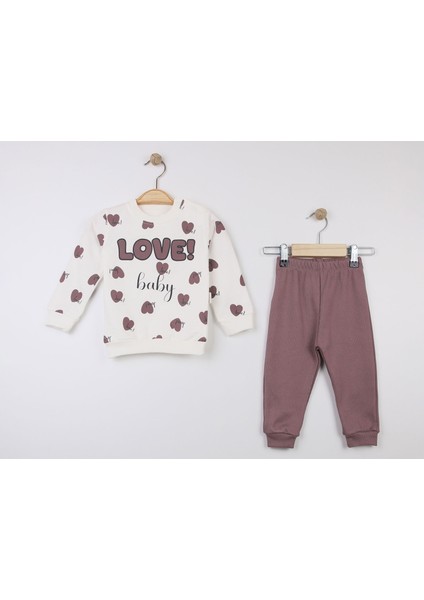 Love Baskılı Kız Bebe Takım