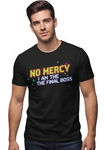 Gamer Tişört | "no Mercy I Am The Final Boss" Piksel Retro Tasarım | Siyah Erkek T-Shirt
