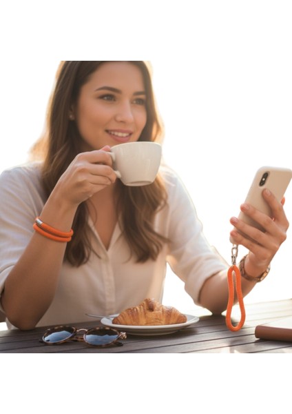 Turuncu Paracord Telefon El Askısı Tüm Kılıflara Uyumlu