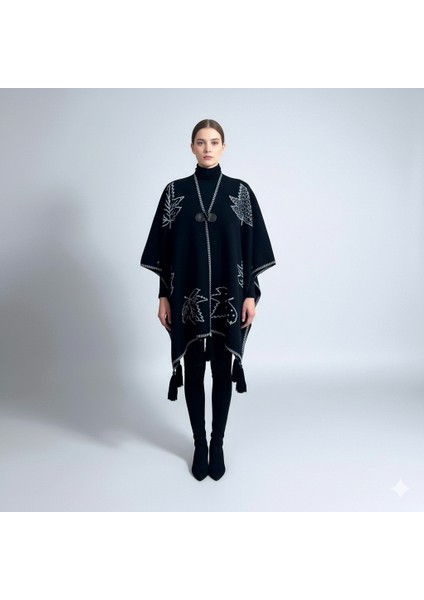 Akmoda Kalın Kışlık Triko Uzun Panço