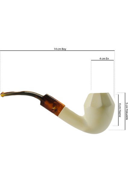 El Yapımı Lületaşı Pipo – Facet Kasa, Kıvrımlı Akrilik Ağızlık, 14 Cm, Kutulu indirimleri