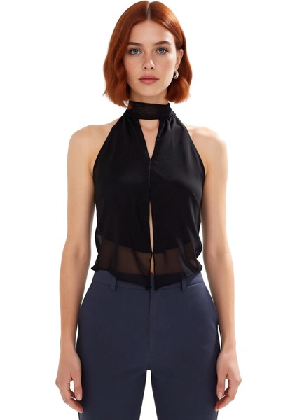 Kadın Hayvan Desenli Boyundan Bağlamalı Tül Bluz Kaliteli Şık Rahat Modern Zarif Günlük modelleri