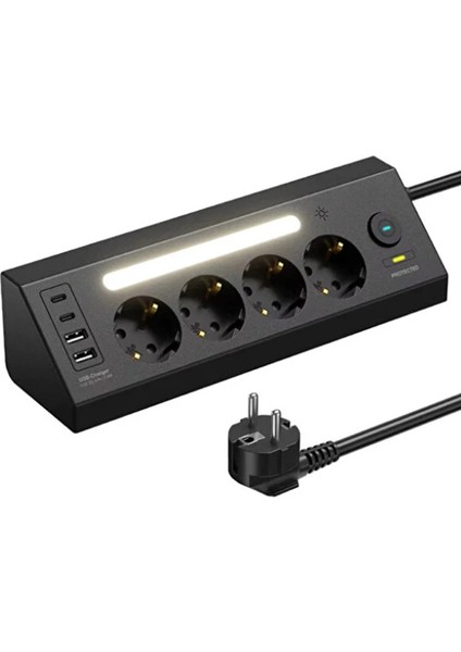 Buğz LP764 Çoklu Gece Lambalı Priz Yüksek Gerilim Korumalı 4’lü Priz 2xusb 2xtype-C Çıkışlı Grup Priz Çoğaltıcı