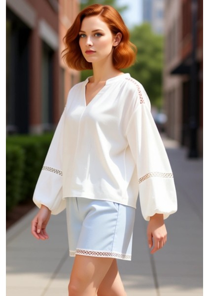 Kadın Pamuk Müslin Bluz Hakim Yaka Balon Kol Büyük Beden Yazlık Plaj Giyim Kaliteli Şık Rahat