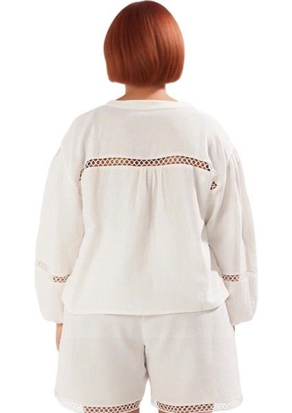 Kadın Pamuk Müslin Bluz Hakim Yaka Balon Kol Büyük Beden Yazlık Plaj Giyim Kaliteli Şık Rahat fırsatları