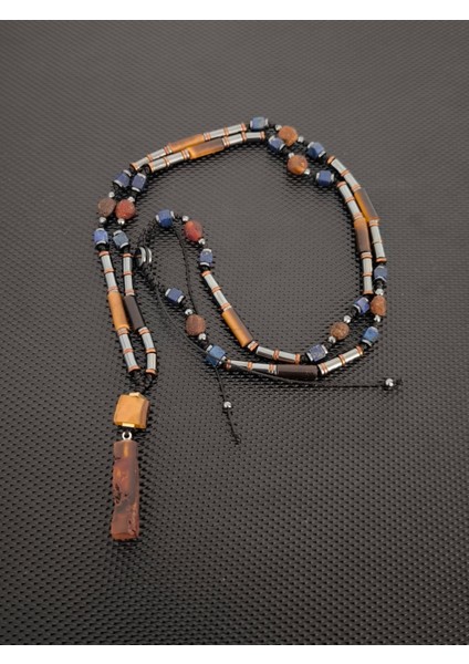 Fosilli Damla Kehribar-Kaplangözü-Lapis Lazuli-Hematit Doğaltaş Kolye Takı Aksesuar Erkek Kolye indirimleri