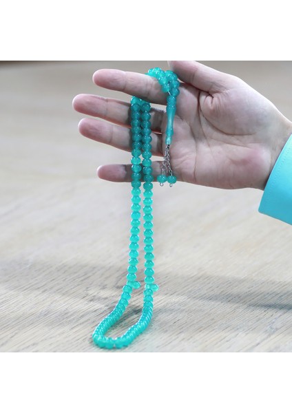 Kararmaz Metal Püsküllü Tekerlek Kesim Su Yeşili Renk 99 Taneli Kedigözü Namaz Tesbihi indirimleri