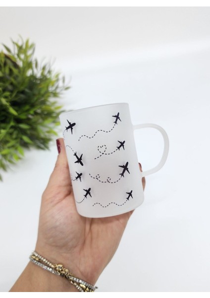 Isme Özel Kişiye Özel Buzlu Cam Uçak Temalı Çay Bardağı Çay Fincanı modelleri