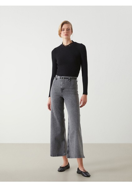 Yeni Sezon Beli Kemerli Wideleg Kadın Jean Pantolon