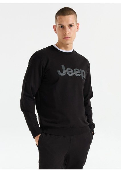 Bisiklet Yaka Baskılı Siyah Erkek Sweatshırt J5WM-SWT7692 fiyatları