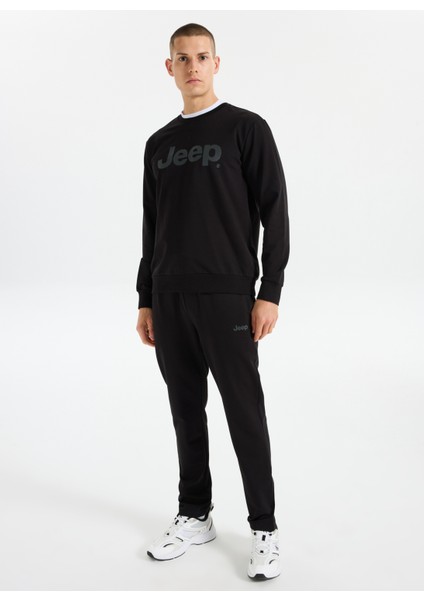 Bisiklet Yaka Baskılı Siyah Erkek Sweatshırt J5WM-SWT7692 modelleri