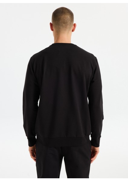 Bisiklet Yaka Baskılı Siyah Erkek Sweatshırt J5WM-SWT7692 fırsatları