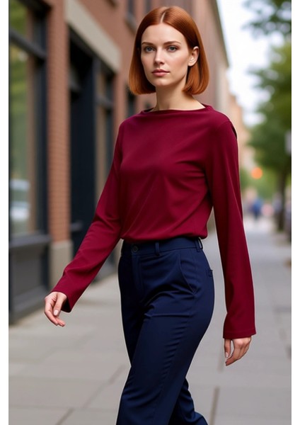 Kadın Gri Regular Kalıp Ispanyol Kol Esnek Örme Bluz Casual Günlük Kullanım Için Sandy Dokuma