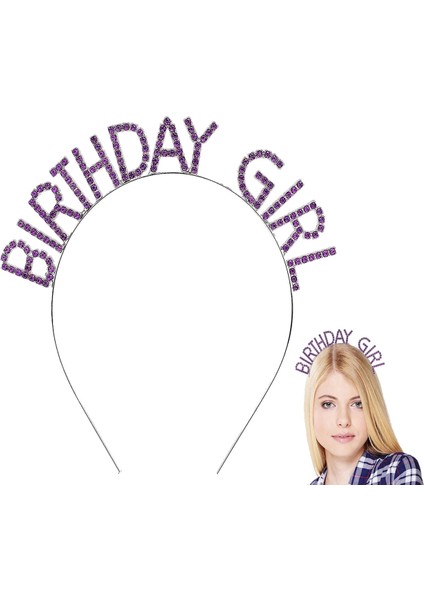 Mor Renk Kristal Taşlı Parlak Birthday Girl Yazılı Taç 16X17 cm - Lisinya indirimleri