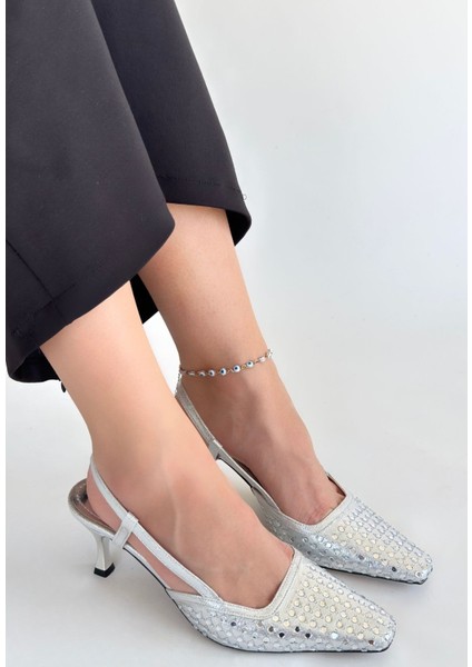 Sione Gümüş Cilt Topuklu Ayakkabı - Lisinya
