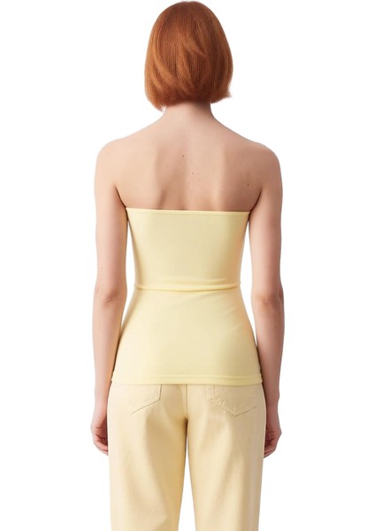 Kadın Vücuda Oturan Straplez Ottoman Örme Bluz Düğme Detaylı Esnek Yapı Kaliteli Şık Rahat fırsatları