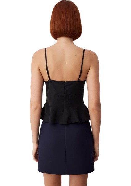 Kadın Ince Askılı Kalp Yaka Peplum Detaylı Dokuma Bluz Kaliteli Şık Rahat Modern Zarif Günlük fırsatları