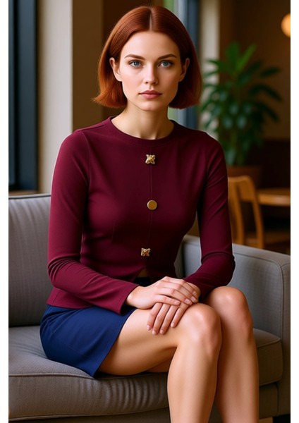 Kadın Vücuda Oturan Dik Yaka Ottoman Örme Bluz Uzun Kollu ve Düğmeli Detaylı Kaliteli Şık Rahat fiyatları