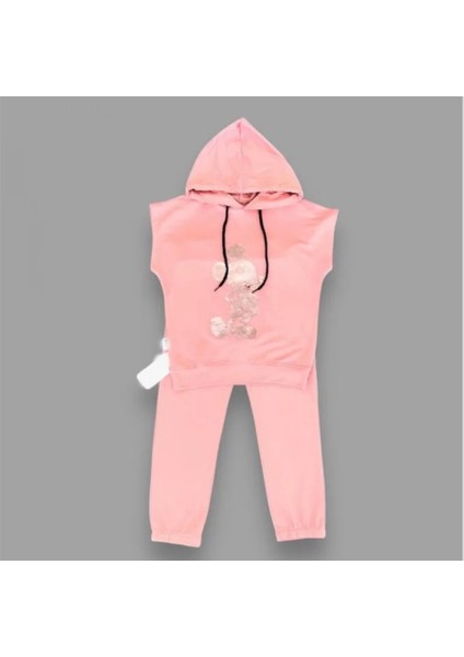 3-4-5 Yaş Kapşonlu Payetli Mickey Desenli Kısa Kol 2li Kız Erkek Çocuk Takımı Gül Kurusu fiyatları