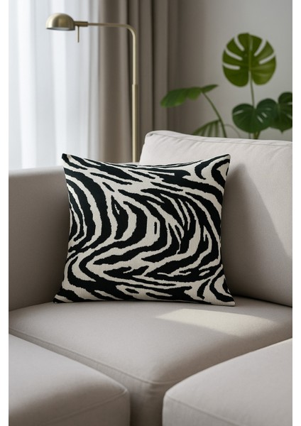 Wild Stripe Zebra Desenli Pamuklu Gabardin Dekoratif Kırlent Kılıfı 50X50 cm