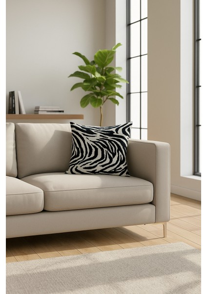 Wild Stripe Zebra Desenli Pamuklu Gabardin Dekoratif Kırlent Kılıfı 50X50 cm fiyatları