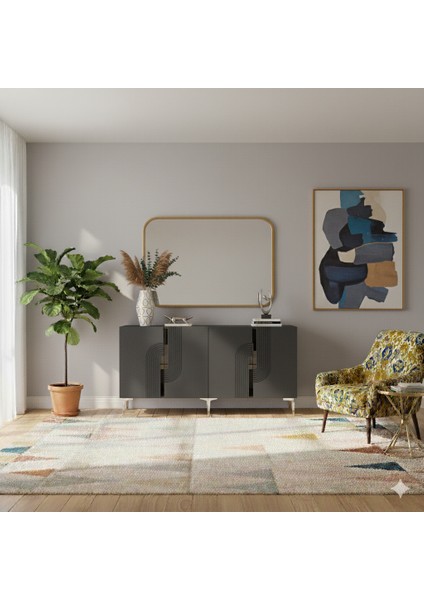 KA1516AS- Meyra Konsol, Tv Sehpası, Çok Amaçlı Dolap 150CM Antrasit-Sılver fiyatları