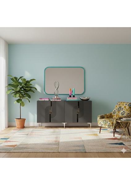 KA1516AS- Meyra Konsol, Tv Sehpası, Çok Amaçlı Dolap 150CM Antrasit-Sılver modelleri