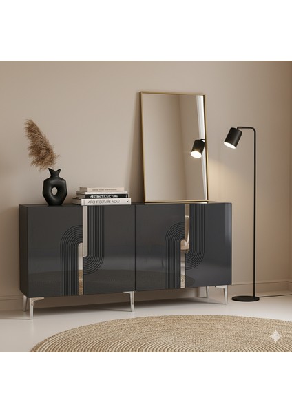 KA1516AS- Meyra Konsol, Tv Sehpası, Çok Amaçlı Dolap 150CM Antrasit-Sılver fırsatları