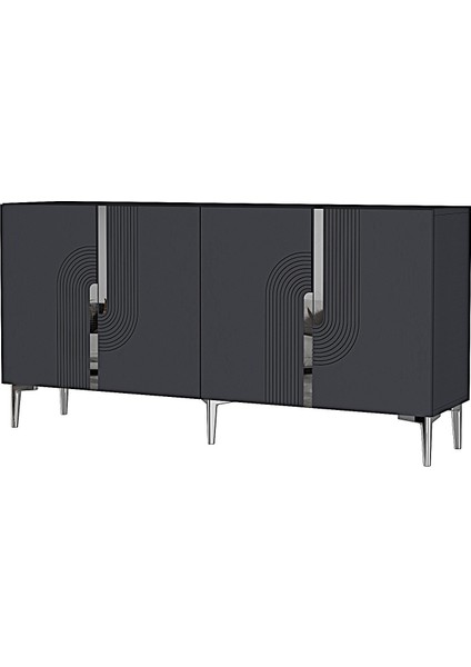 KA1516AS- Meyra Konsol, Tv Sehpası, Çok Amaçlı Dolap 150CM Antrasit-Sılver