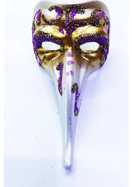 Fuşya Renk Işlemeli Seramik Malzemeden Imal Venedik Uzun Maske Magnet - Lisinya