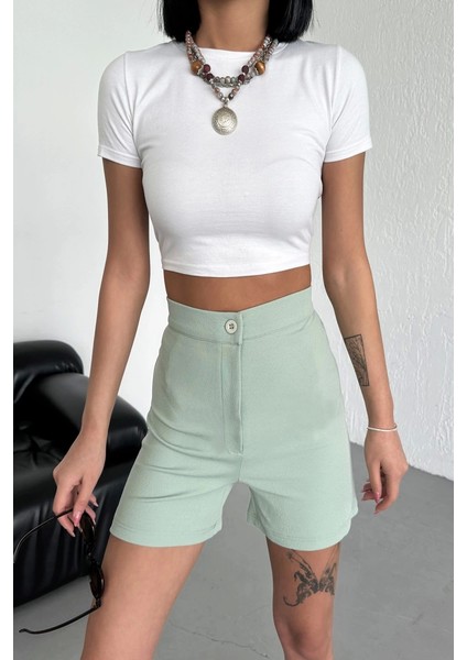 Tarz ve Rahatlığı Bir Arada Sunan Yüksek Bel Esnek Likralı Krep Şort Su Yeşili ( Lisinya ) fırsatları