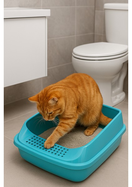 Kürekli Açık Kedi Tuvaleti - Sıçrama Önleyici Yüksek Kenarlı Kedi Kumu Kabı indirimleri