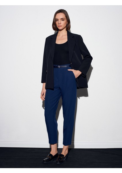 72205 Kemerli Kısa Paça Kumaş Pantolon-Indigo