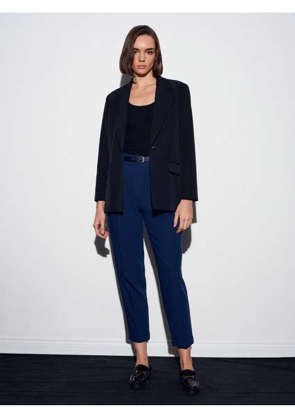 72205 Kemerli Kısa Paça Kumaş Pantolon-Indigo modelleri