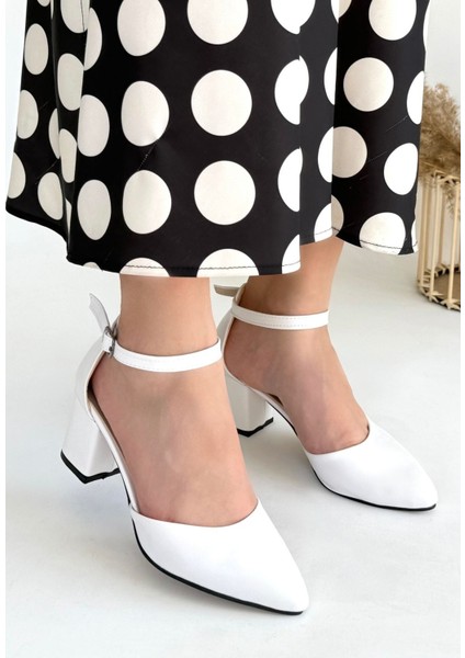 Mulen Beyaz Cilt Topuklu Ayakkabı - Lisinya