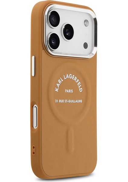 iPhone 17 Pro Kılıf Karl Lagerfeld Lisanslı M-Safeli Metal Kamera ve Buton Paris Rsg Deri Kahverengi fırsatları