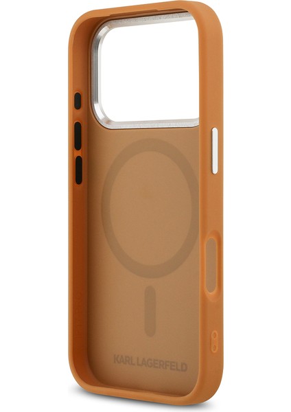 iPhone 17 Pro Kılıf Karl Lagerfeld Lisanslı M-Safeli Metal Kamera ve Buton Paris Rsg Deri Kahverengi