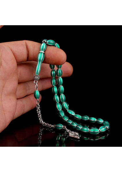 Yeşil Renk Mine Işlemeli Metal 6 Yarma Model Tesbih fiyatları