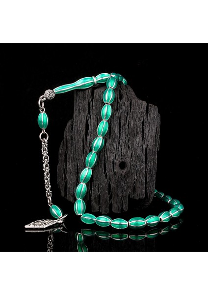 Yeşil Renk Mine Işlemeli Metal 6 Yarma Model Tesbih modelleri