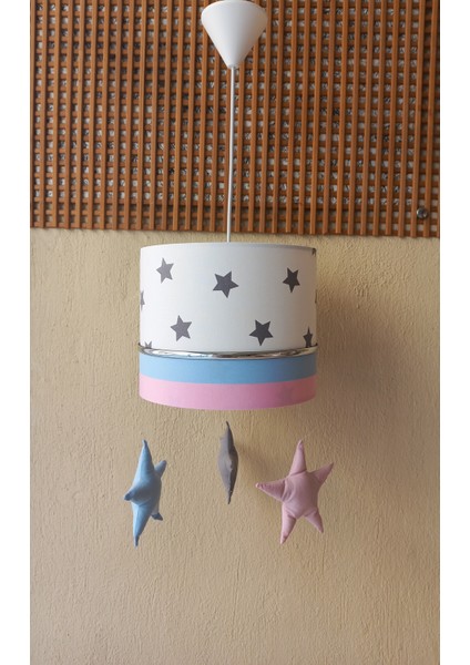 Beyaz Pembe Mavi Yıldızlı M-368 Sarkıtlı Avize Kumaş Kaplama Çocuk Odası Genç ve Bebek Odası Avize Sarkıt modelleri