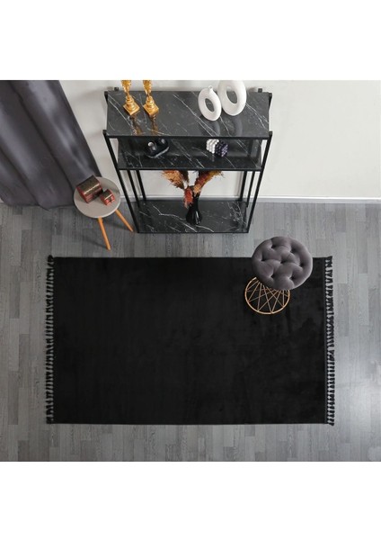 Siyah Cloudy Düğüm Saçaklı Post Peluş Halı Kaymaz Taban Yumuşacık Yolluk Modern Halı fiyatları