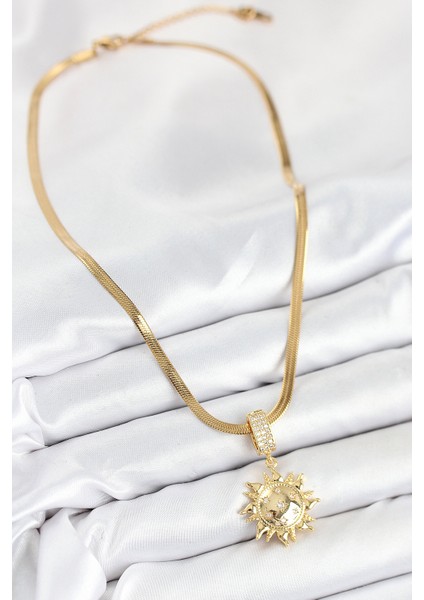 316L Çelik Zirkon Taşlı Güneş Model Gold Renk Kadın Kolye - Lisinya fiyatları