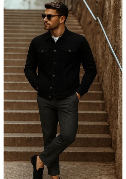 Erkek Mevsimlik Basic Günlük Trend Siyah Kot Ceket modelleri