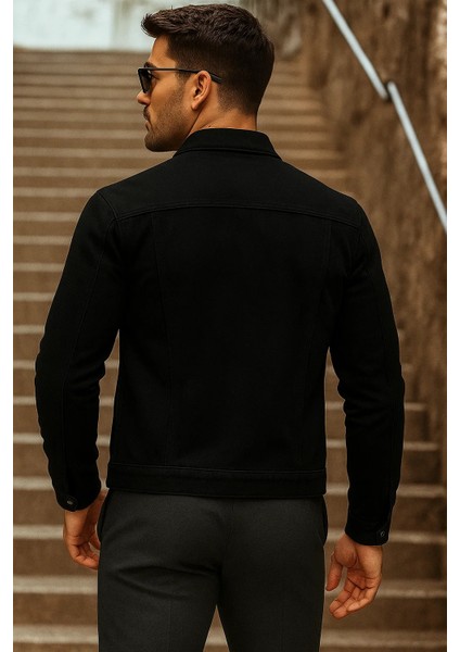 Erkek Mevsimlik Basic Günlük Trend Siyah Kot Ceket
