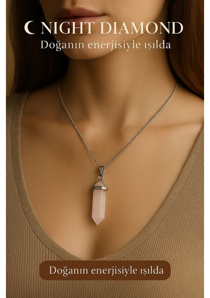 Kadın Kolye Kuvars Doğal Taş Zincirli Kolye