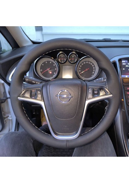 Dikişli Direksiyon Kılıfı Siyah Deri Gri Dikişli Opel Astra J Insignia Için